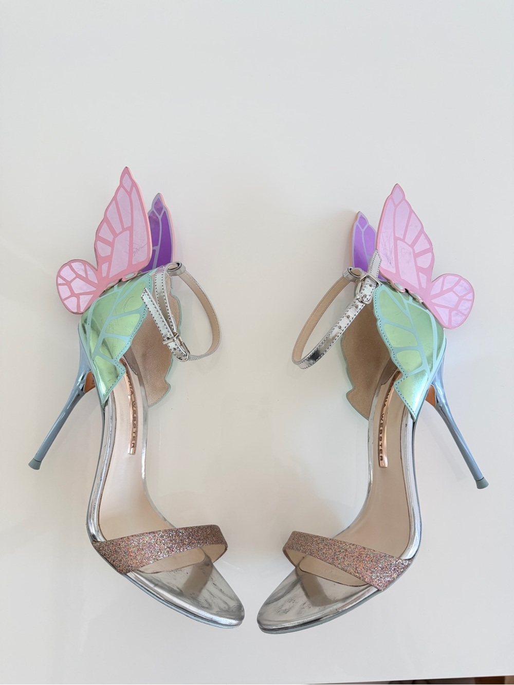 Sophia Webster Silver Heels with Pink & Purple Butterfly Wings - Picture 6 of 15